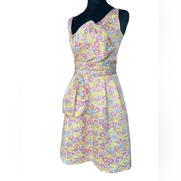 Zac Posen for Target Yellow Pink Metallic Floral Peplum Dress Women’s Size 1 - Picture 4 of 14